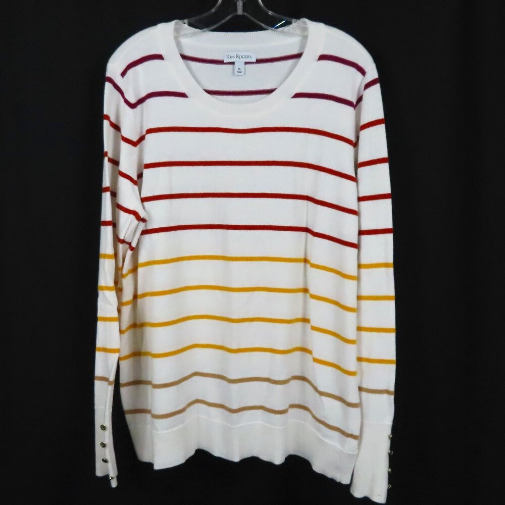 Kim Rogers White Striped Pullover Sweater Sz. XL